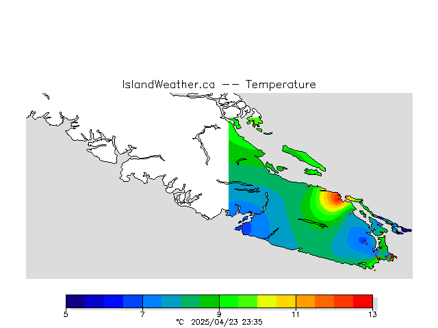 Current temperatures on Vancouver Island.