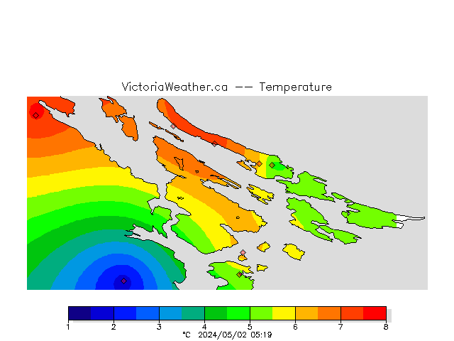 Current temperatures on Vancouver Island.